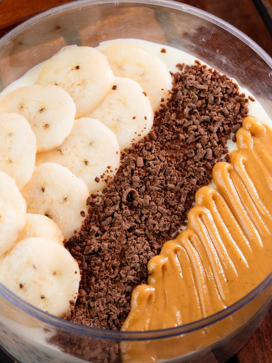 28gm Protein: PB, Banana & Choc Overnight Oats